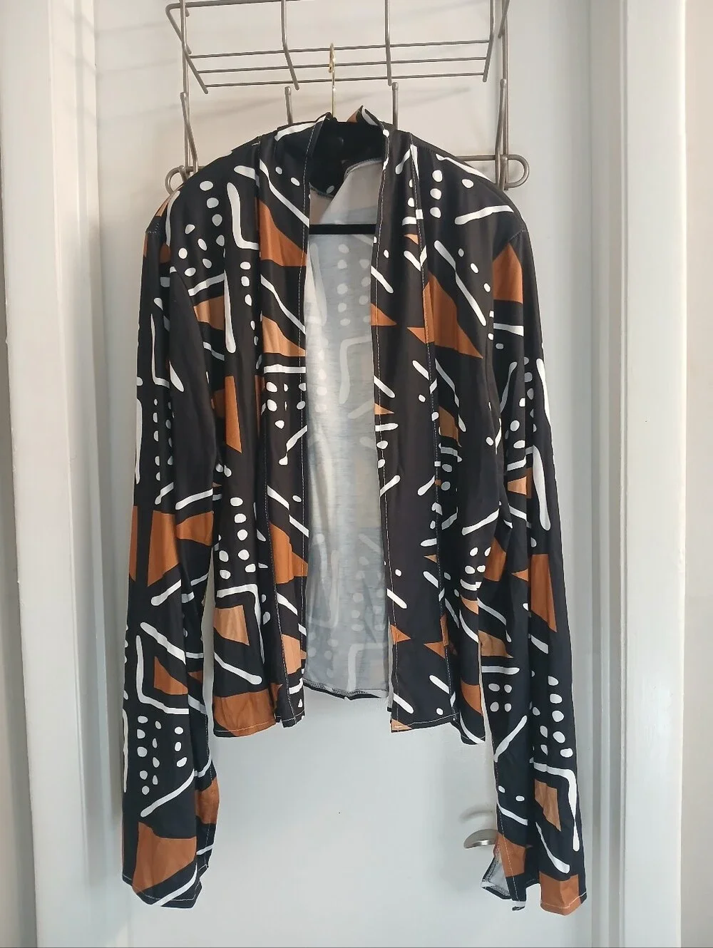 Black & Brown Split-Sleeve Geometric Tribal Print Open Front Jacket 5X / 20 NWOT
